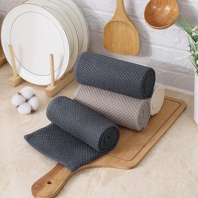 Kitinjoy 100% Cotton Waffle Weave Kitchen Towels, 12-Pack Super Soft and Absorbent Kitchen Dish Towels for Drying Dishes, Kitchen Hand Towels, 13 in x 28 in, Mixed Color