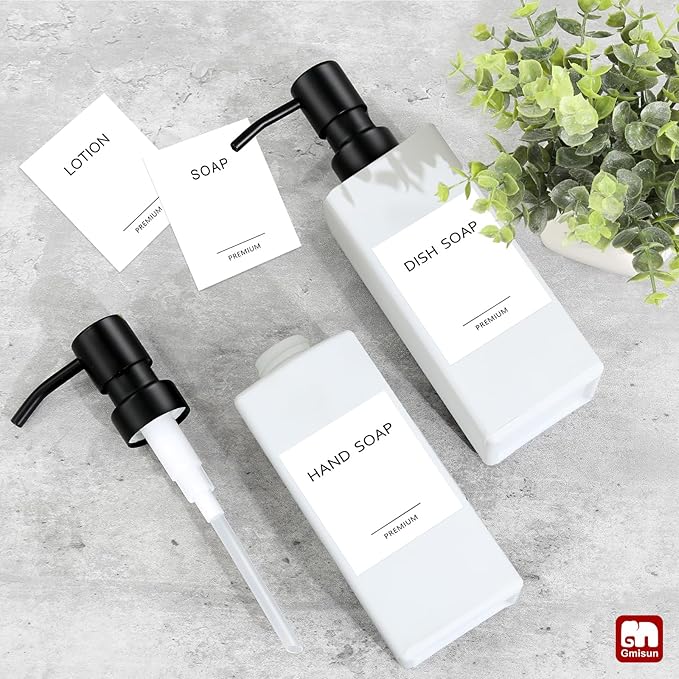 GMISUN White Soap Dispenser, Bathroom Hand Soap Dispenser, Glass Dispenser with Stainless Steel Pump, Kitchen Hand and Dish Soap Dispensers, 12 fl oz/350ml Liquid Refillable Soap and Lotion Bottle