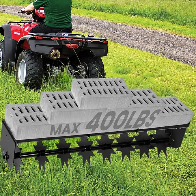 45 Inch Towed Spike Aerator, Tractor Lawn Aerator with 8 Steel Spike Discs, Mower Hitch, Lawn Soil Penetrator with Extra Wide Drawbar for Farm, Planting (Black, 45 Inch)