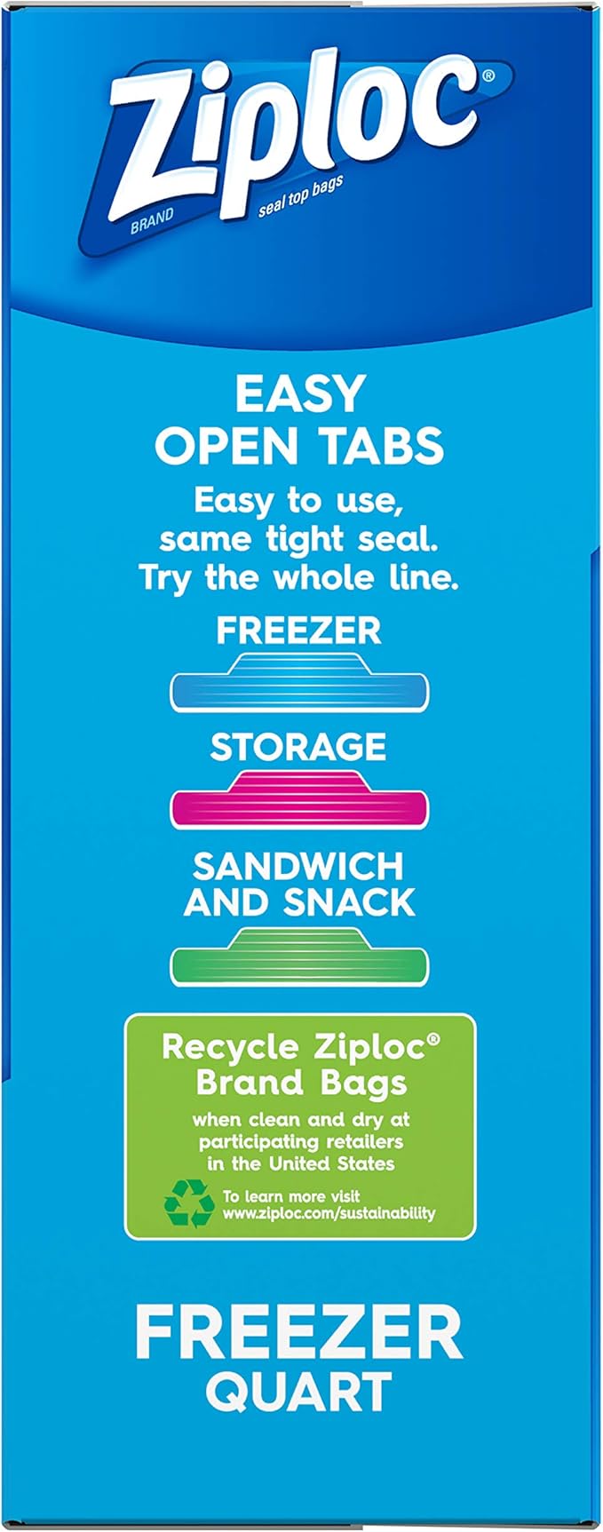 Ziploc Freezer Bags with New Grip 'n Seal Technology, Quart, 38 Count, Pack of 3 (114 Total Bags)