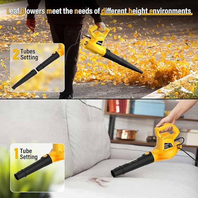 Electric Leaf Blower Corded, 7-AMP Leaf Blowers, 155MPH/350CFM Small Handheld Lawn Blower Lightweight & Portable for Lawn Care