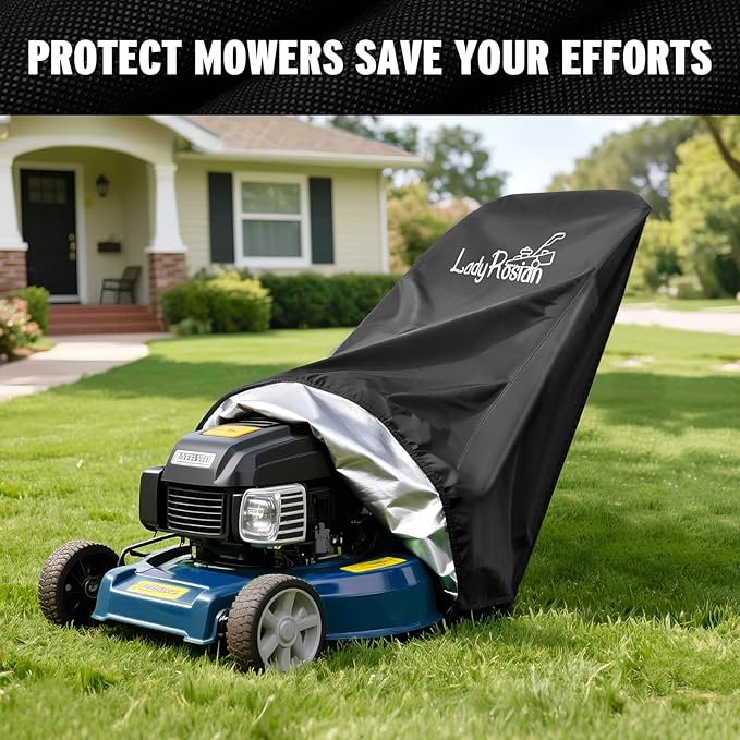Outdoors Lawn Mower Cover - Heavy Duty Oxford Waterproof UV Protection Universal Fit Push Mower Covers ,with Waterproof Lawnmower Covers for Outdoor(Black, 74L x 25W x 39H)