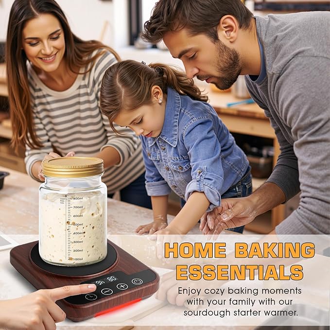 Upgraded Sourdough Starter Warmer, Precise 1°F Thermostat Control (70-100°F) Sourdough Warming Mat, Smart Memory Sourdough Warming for Sourdough Fermentation, 12-Hour Timer (Wood Grain)
