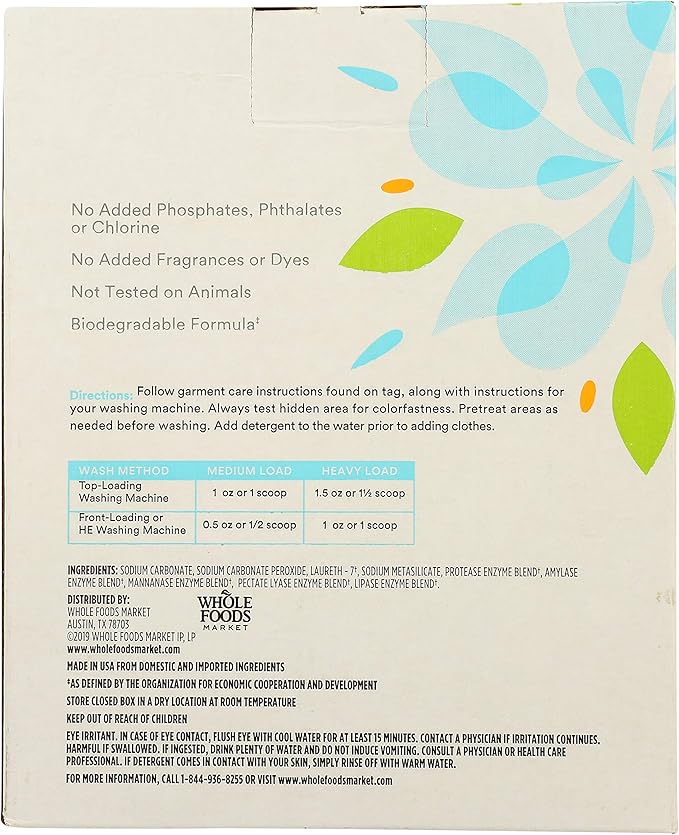 365 by Whole Foods Market, Laundry Detergent Powdered Unscented, 80 Ounce (Pack of 2)