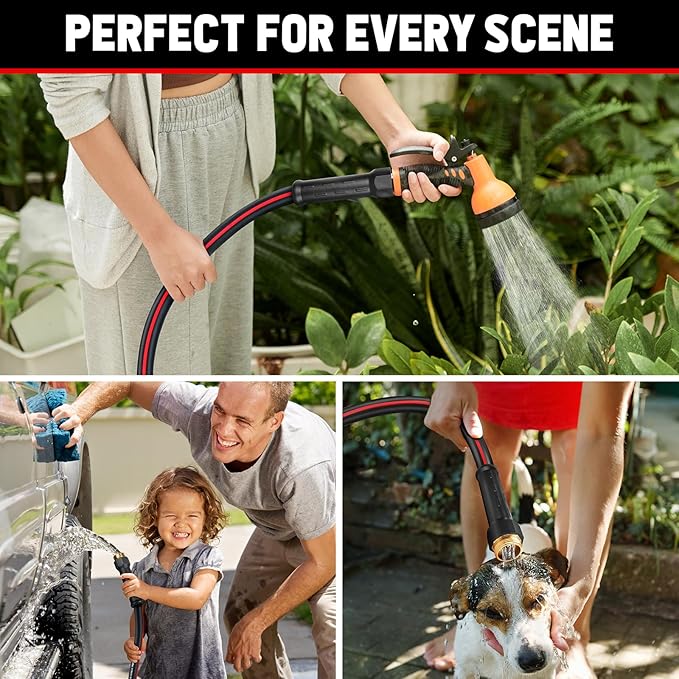 Garden Hose 25ft x 5/8", NON-EXPANDABLE Heavy Duty Premium Flexible Water Hose, No Kink, Leakproof, Lightweight Hybrid Hose with Male to Female Fittings for Household&Backyard
