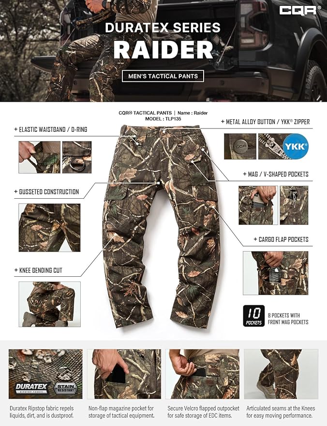 CQR Men's Tactical Pants, Water Resistant Ripstop Cargo Pants, Lightweight EDC Work Hiking Pants, Outdoor Apparel