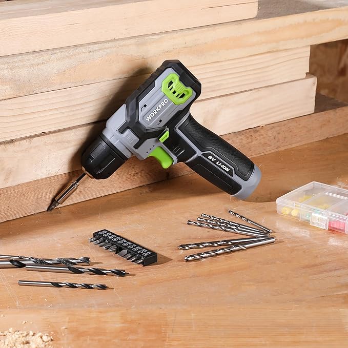 WORKPRO 8V Cordless Drill Driver Kit with 53pcs Bit Set, 2.0Ah Electric Drill with 3/8" Keyless Chuck and Variable Speed Trigger, Portable for Home Improvement, DIY