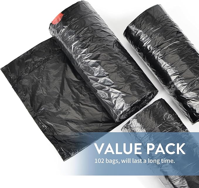 15-18 Gallon Black Trash Bags with Drawstring (102 Count) Fit 16, 17 Gal High Density Large Garbage Bags, Strong Plastic Trash Can Liners for Kitchen Lawn Commercial