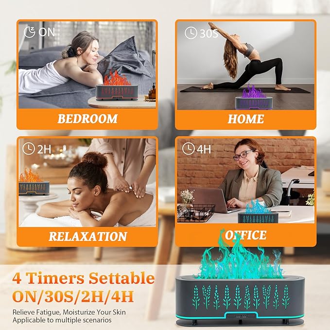 Essential Oil Diffusers, Flame Air Diffuser, 200ml Aromatherapy Diffuser with 2 Mist Mode 4 Timer Up & Waterless Auto-Off Protection for Bedroom Office and Home (Wheat-Gray)