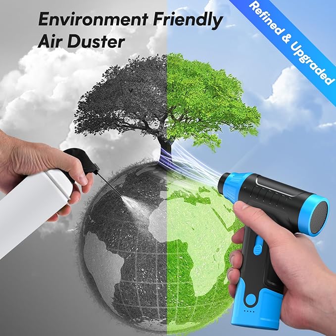 Electric Compressed Air Duster - Electric Air Duster for PC, Rechargeable Mini Blower 150,000 RPM Cordless Vacuum for Cleaning Keyboards, Computers and Cars (Blue)