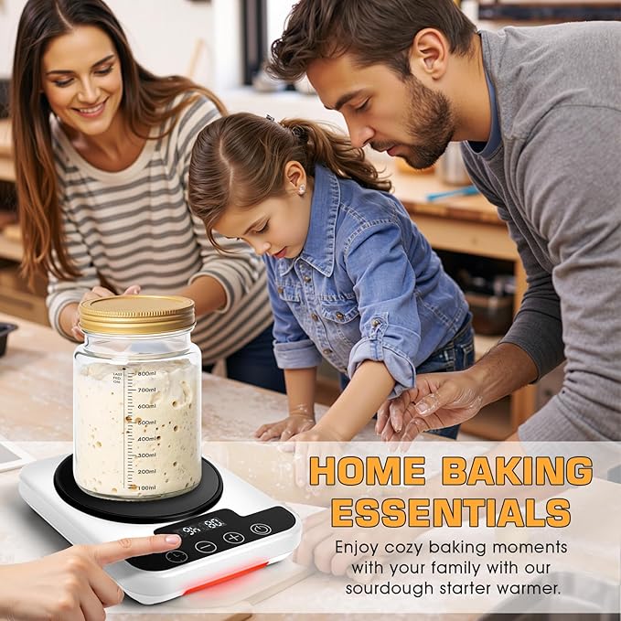 Upgraded Sourdough Starter Warmer, Precise 1°F Thermostat Control (70-100°F) Sourdough Starter Warmer Mat, Smart Memory Heating Mat for Sourdough Fermentation, 12-Hour Timer (White)