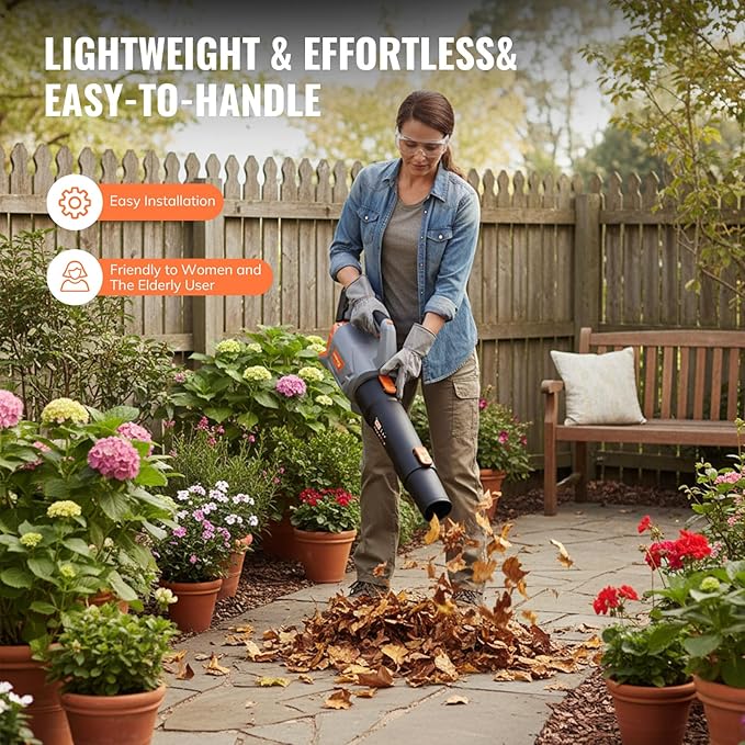 Keenstone Leaf Blower, 20V Cordless Leaf Blower Max 450-CFM 105-MPH with 4.0Ah Battery and Fast Charger, Stepless Speed Control, Lightweight Electric Leaf Blower for Patio, Lawn, Yard Cleaning