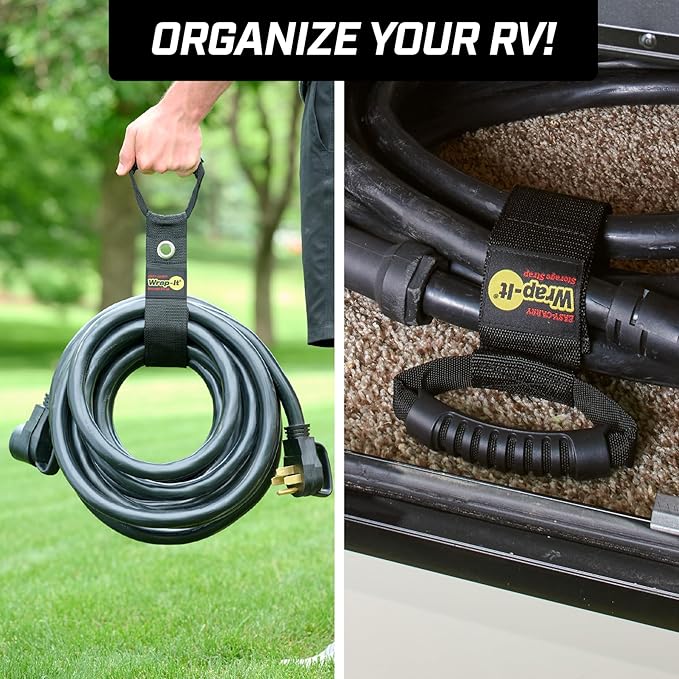 Easy-Carry Wrap-It Storage Straps - 22” (2-Pack) Blaze Orange with Grommet - Extension Cord Storage Holders and Carrying Straps for Garden Hose Storage