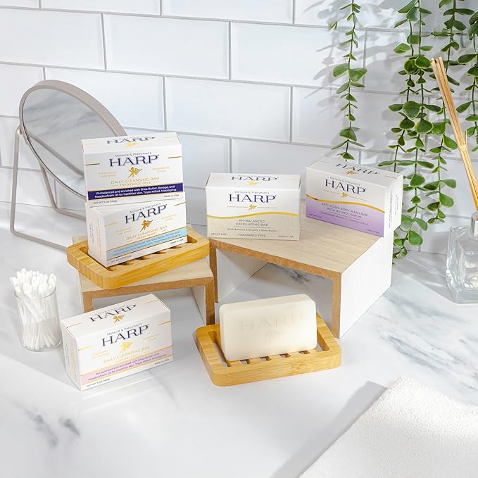 HARP pH-Balanced (5.0-6.0) Body Wash Bar. 100% Syndet. Protects Moisture Barrier For Sensitive, Dry or Irritated skin. + Shea Butter/Borage Oil. Non-Comedogenic. FRAGRANCE FREE