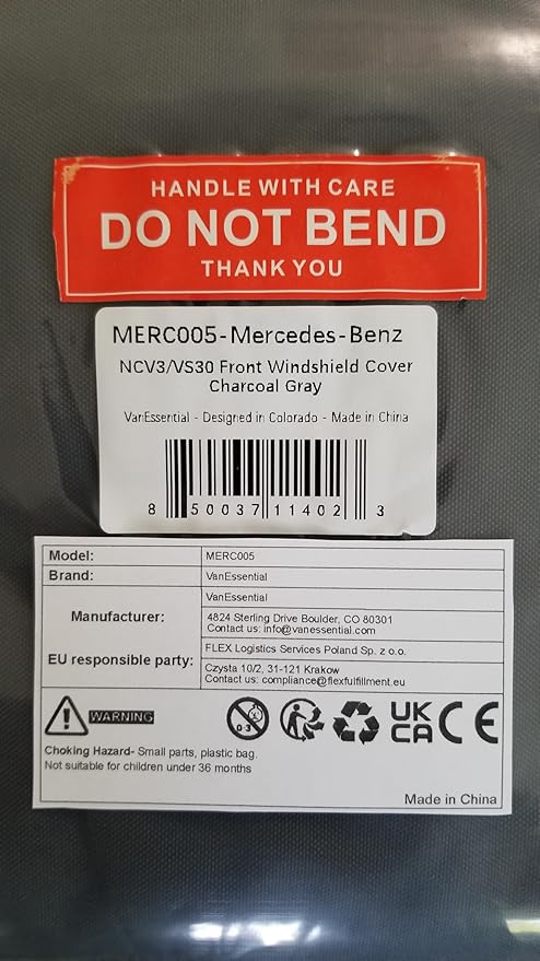 VanEssential Insulated Magnetic Blackout Front Windshield Cover Designed for Mercedes-Benz NCV3/VS30 (Van Years 2007 to Current) - Charcoal Gray