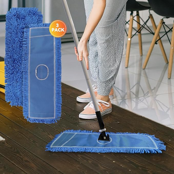 18 Inch Dust Mop Head: Replacement Medium Washable Commercial Mop Head Sweeper and Janitorial Replacement Blue
