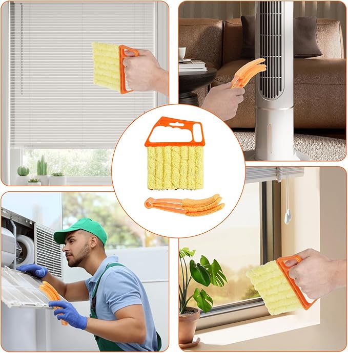 4Pcs Window Venetian Blind Cleaner Duster Tool,Blind Duster for Cleaning,Washable 7Finger Duster Brush Dusting Cleaner Tool for Window Shutters Air Conditioner Vinyl Wood Blinds,with 4 Cloth Cover