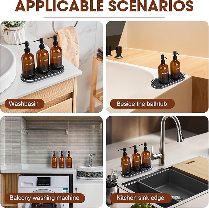 Glass Shampoo and Conditioner Dispenser-Shampoo Dispenser for Shower-16.9 fl oz Set of 3 Refillable Glass Bottles with Pump and Labels-Shower Soap Dispenser for Bathroom(Amber)