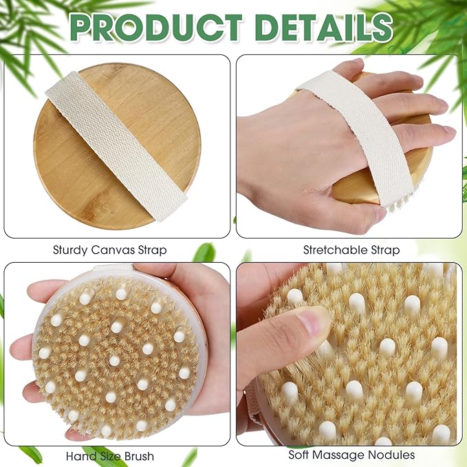 Gejoy 10 Pcs Dry Brushing Body Brush Exfoliating Brush with Massage Nodule Dry Skin Body Scrubber for Shower Bath Back Circulation Improvement Dead Skin Exfoliator (4.3 x 4.3 Inches,Wood Color)