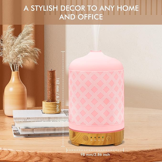 Essential Oil Diffuser 200ml-Ultrasonic Aroma Diffuser with 4 Timers, Aromatherapy Diffuser 7 Color LED Lights Waterless Auto Off for Home Office Yoga Gift (Ceramic White)