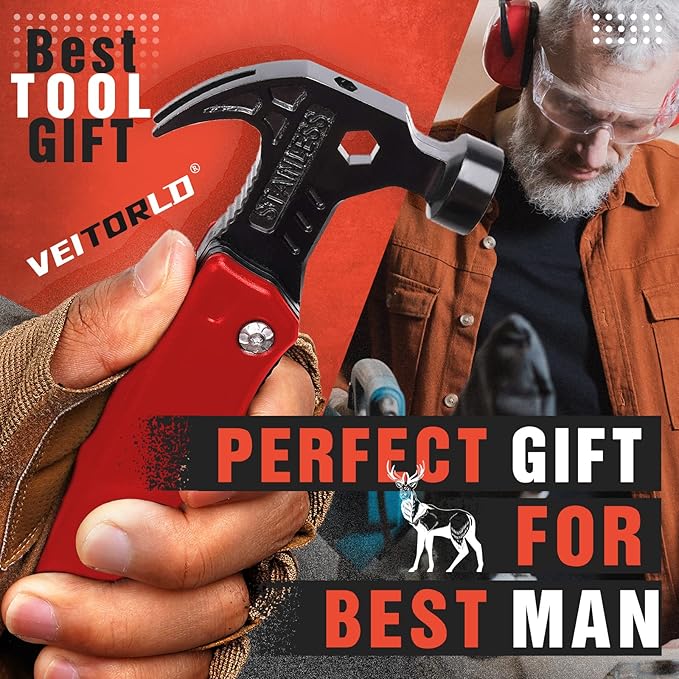 VEITORLD Christmas Stocking Stuffers, Gifts for Men Dad Women, Anniversary Birthday Gifts Ideas for Him Husband, All in One Tools Hammer Multitool, Unique Fishing Hunting Tools Gifts