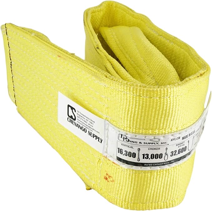 DD Sling. Multiple Sizes in Listing! (USA Made) 6" x 6', 2 Ply, Nylon Lifting Slings, Eye & Eye, Heavy Duty, 16,300 lbs Vert, 13,000 Choker, 32,600 Basket (USA Nylon) (6" x 6')