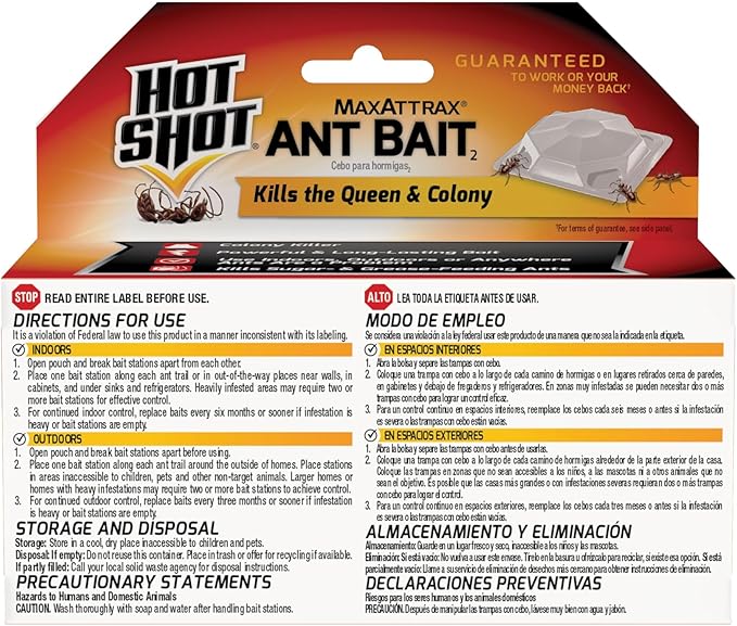 Hot Shot MaxAttrax Ant Bait 8 Count, Child-Resistant Bait Stations, 6 Pack