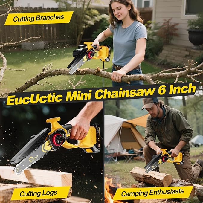 Cordless Electric Chainsaw, 6-Inch Mini Chainsaw 21V with 1 Battery, Battery-Powered Handheld Saw for Tree Trimming & Garden Maintenance