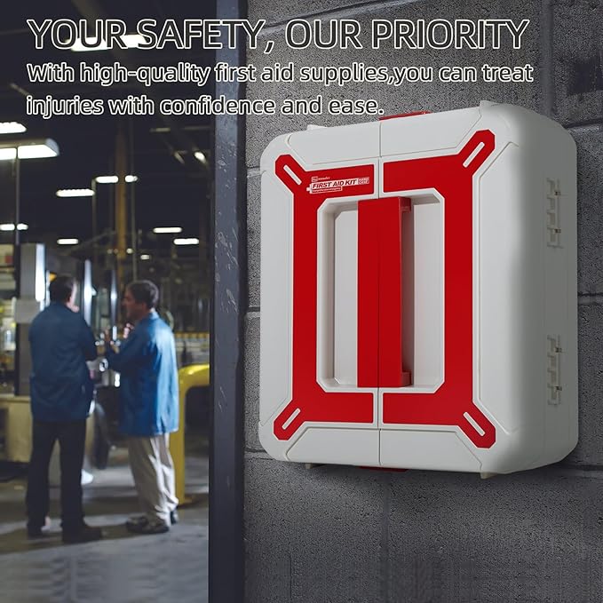 Large First Aid Kit for Business- Plastic Wall Mounted First Aid Box,Hard Case First Aid Kit, Emergency Kit for Car,Home,Offices - 408 Piece