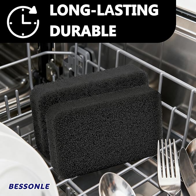 8 Pack Silicone Scrubbing Sponges, Heavy-Duty, Non-Scratch Kitchen Sponges - Reusable, Odor-Free, Perfect as for Cleaning Dishes, Non-Stick, Countertops (Black)
