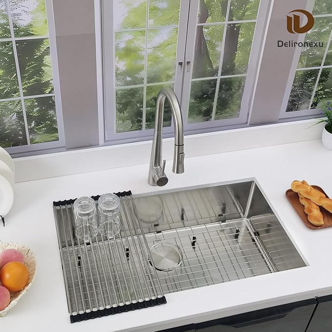 32-Inch Undermount Kitchen Sink - Delironexu 16 Gauge Stainless Steel Kitchen Sink undermount, 32''x19'' Undermount sink Single Bowl with Brushed Finish and 4 Accessories, Modern Design