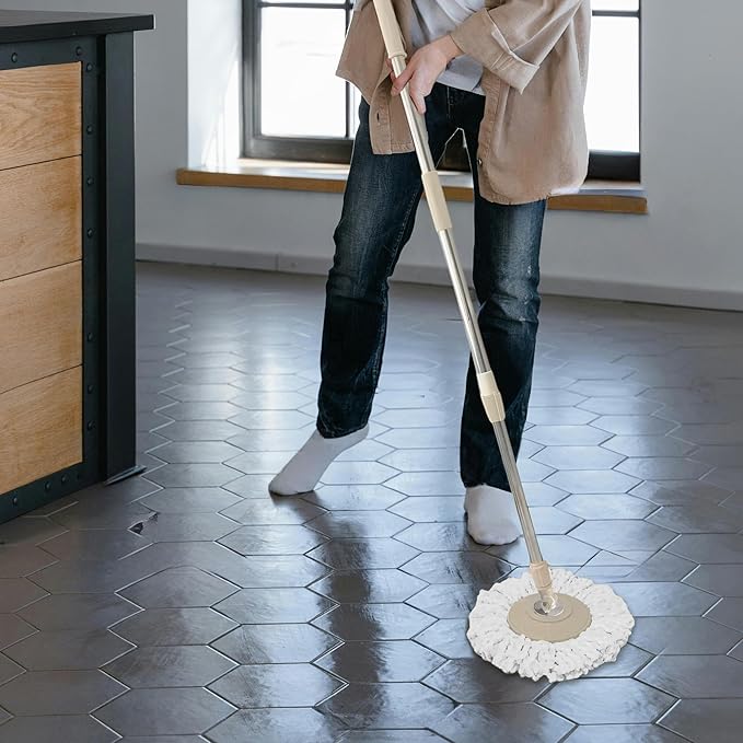 Spin Mop Replacement Handle, 47.6-inch 360 Degrees Rotating Telescopic Replacement Mop Stick with Robust Reinforced Plastic Disc for Spin Mop Bucket Cleaning System (Plastic Disc,Khaki)