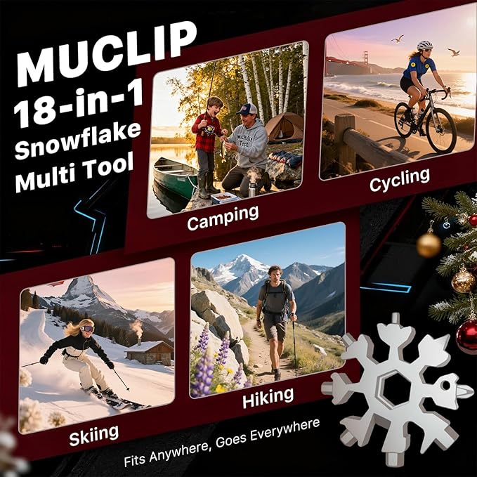 Stocking Stuffers for Men 2025 - Snowflake Multi Tool 2 Pack,18 in 1 Stainless Steel Multitool with Carabiner,White Elephant Gifts for Adults,Christmas Gift for Him,Dad,Husband,Brother(Silver+Black)
