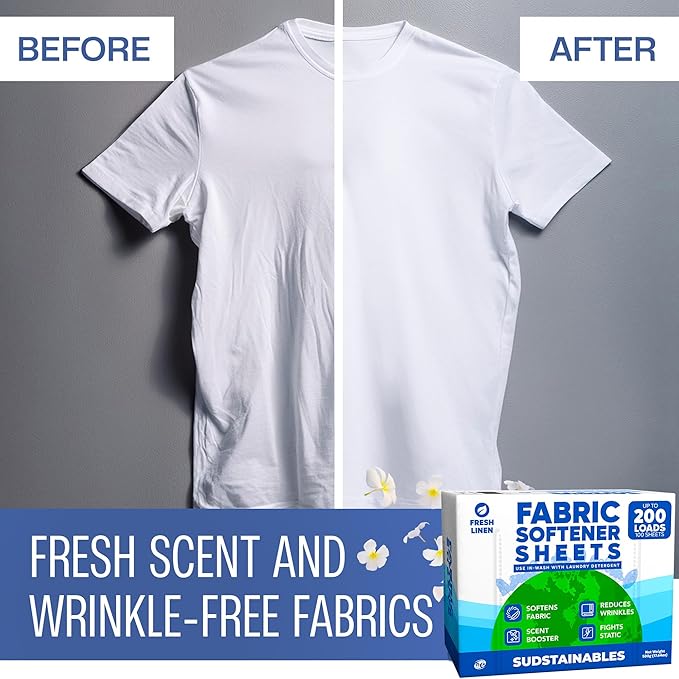 Sudstainables Fabric Softener Sheets for Washer – Laundry Softener Sheets for Washing Machines, Scented (200 loads) | Pods and Liquid Alternative