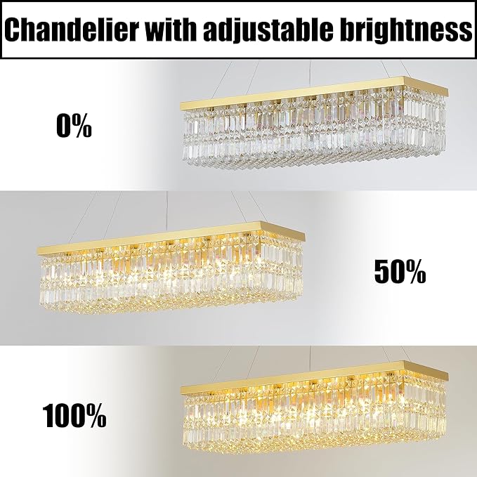 Gold Rectangular Crystal Chandelier 18-Light, Premium K9 Raindrop Chandelier with Adjustable Suspension Chain, Dimmable Hanging Light for Spacious Living Room, Grand Dining Room, 40" L x 10" W