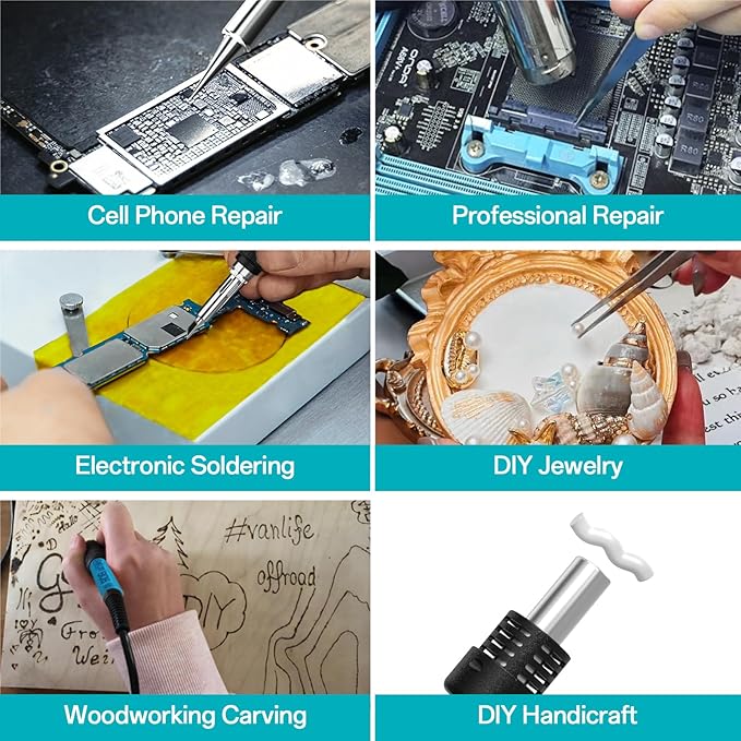 Bakon 852d+ Heat Gun And Soldering Iron 2-In-1 Kit, Smd Hot Air Rework Soldering Station, Multiple Functions Electronics Kit, Led Digital Display, Knob Type Adjustable Temperature