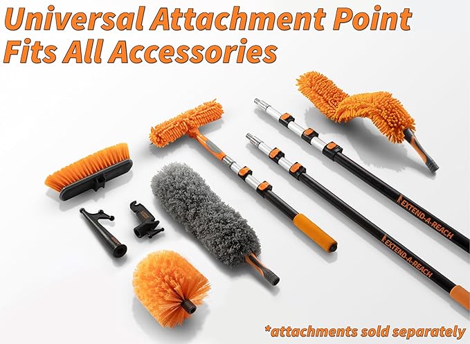 36-Foot Exterior House Cleaning Brush Set with 5-30 ft Extension Pole // Vinyl Siding Brushes with Telescopic Extendable Pole & Window Cleaning Squeegee Tool // The Ultimate Extension Scrub Brush Set