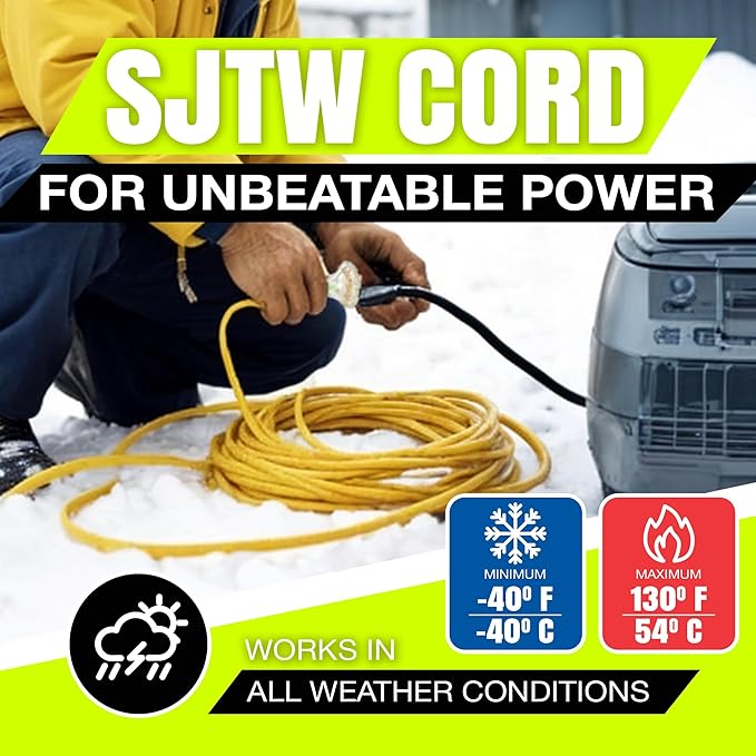 75ft Outdoor/Indoor Extension Cord 3-Outlet 12/3 Gauge Extra Heavy Duty 3 Prong SJTW, Waterproof, Flexible Cold-Resistant Long Power Cord,15A 125V 1875W, Yellow by LifeSupplyUSA