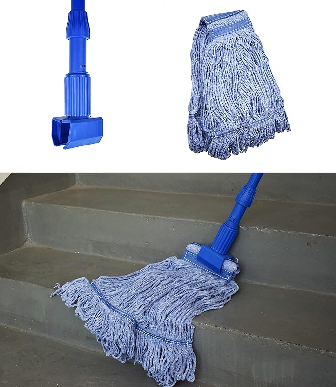 Mop Head Replacement Commercial Heavy Duty String Blue Wet Mop Heads for 3 Typs Commercial Mop Handle(4 pcs,Medium,Weight 16oz)