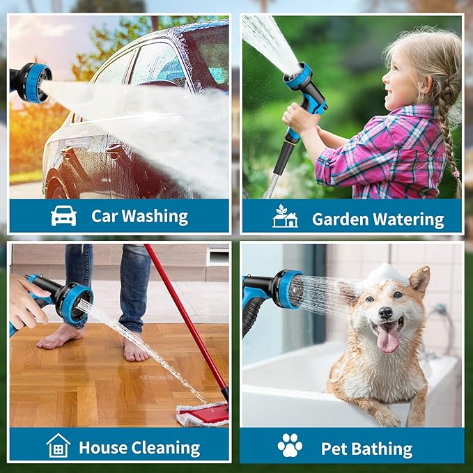 Stainless Steel 75FT Garden Hose with 10 Functions, Adjustable Spray Nozzle, Flexible Durable No Kink Leak Dog Proof Metal Water Hose for Yard Lawn