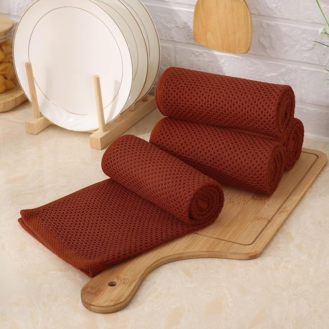 Kitinjoy 100% Cotton Waffle Weave Kitchen Towels, 8-Pack Super Soft and Absorbent Dish Towels for Drying Dishes, Kitchen Hand Towels, 13 in x 28 in, Rust