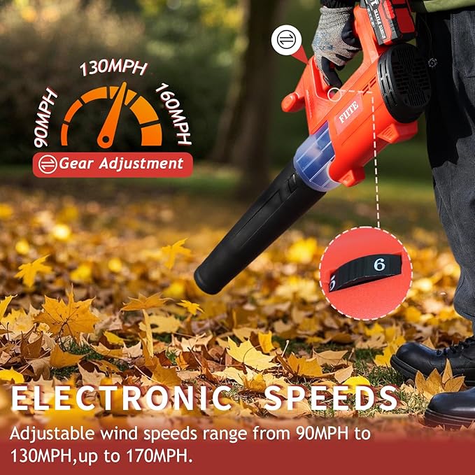 Electric Leaf Blower Cordless with 2 5.0Ah Battery and Charger, 6 Speed Mode 600CFM Patio Tools,18V Battery Powered Lightweight Leaf Cleaner Handheld Blowers for Lawn Care, Dust, Leaves, Yard