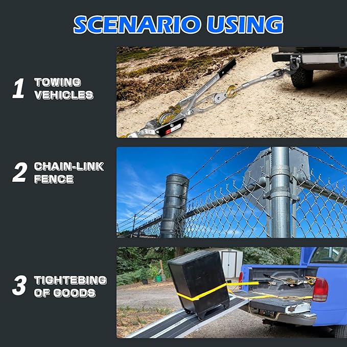 Come Along Winch 2-Ton with Two 1" x8FT Lifting Sling Heavy Duty Power Cable Come Along Tool with Dual Gears 7 Ft 2 Hooks Cable Winch Puller for Recovery Gear