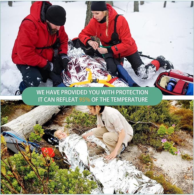 Macarrie 180 Pack Emergency Foil Thermal Blankets Silver Foil Survival Space Blanket Kit for Outdoors, Camping, Hiking, Homeless, Survival or First Aid, Silver