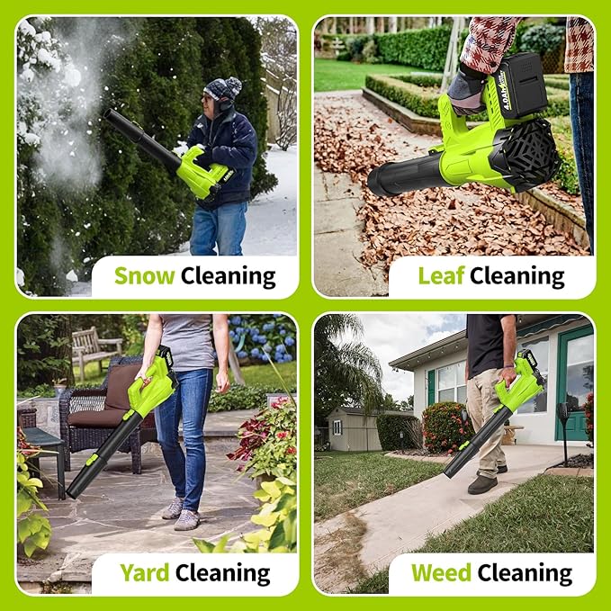 Leaf Blower Cordless, 21V Electric Leaf Blower with 2 x 4.0Ah Battery and Charger, 650 CFM & 280 MPH Powerful Leaf Blowers, Lightweight Small Leaf Blowers for Garden, Patio, Lawn Care (Green)