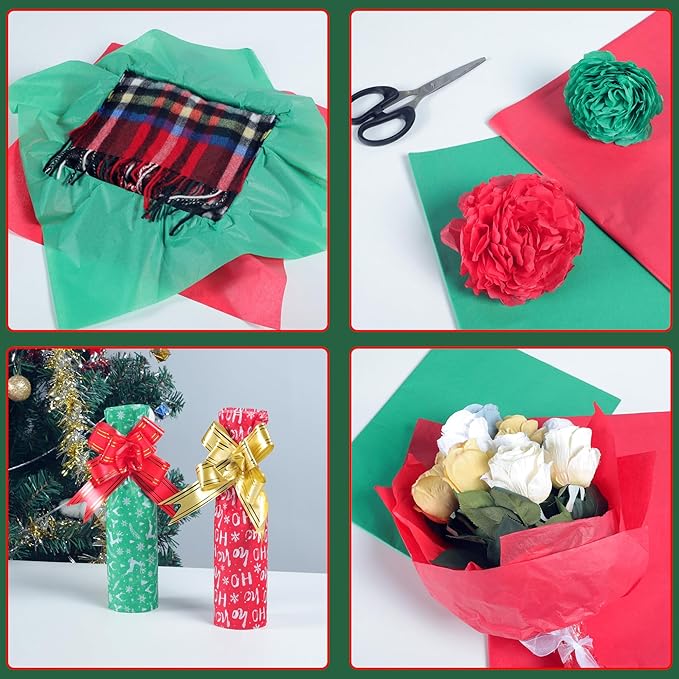 BLEWINDZ 150 Sheets Christmas Tissue Paper, 20" x 20", 10 Festive Designs, Ideal for Gift Wrapping, DIY Crafts & Holiday Decor