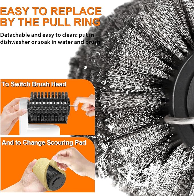 HHXRISE Electric Grill Brush for Outdoor Grill: Rechargeable BBQ Grill Cleaner with 2 Heads (Steel Wire & Flame Resistant Sponge) - 2-Speed - 90°Adjustment - Effortless Grill Grates Cleaning