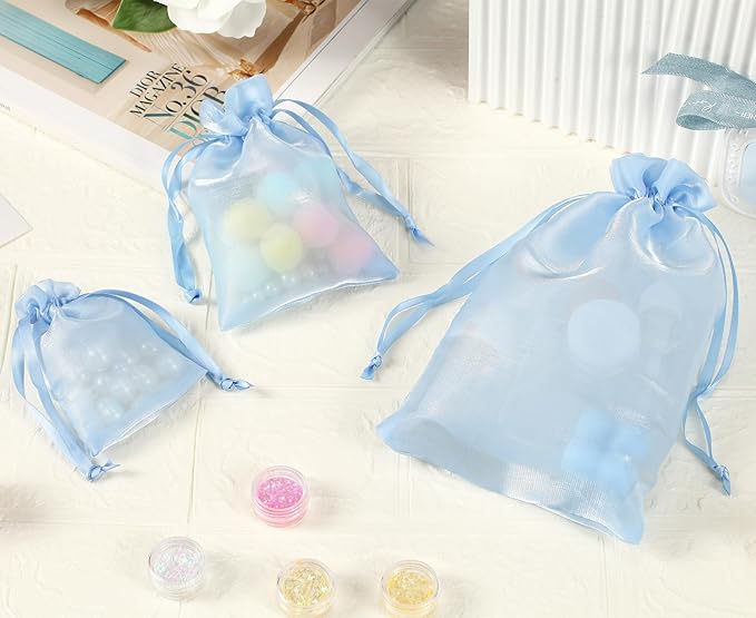20 Pcs Blue Small Organza Bags 4X6 inch for Wedding Favors with Drawstring, Mini Mesh Gift Bags Jewelry Pouch for Candy Bridal Shower Party Favor Baby Shower Christmas