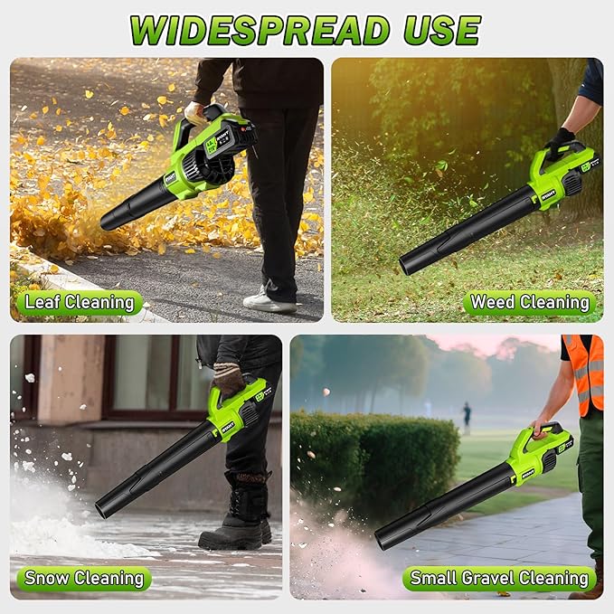 RYAHT Leaf Blower Cordless, Leaf Blower with Battery and Charger - 2 x 4.0Ah Batteries, 2 Speed Modes, 21V Powerful Electric Leaf Blower for Lawn Care, Patio Cleaning and Dust, Green