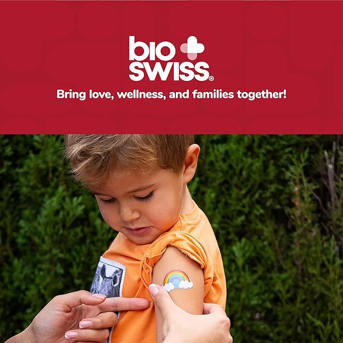 BioSwiss Kids Bandages, Rainbow Shaped Self Adhesive Bandage Set, Latex Free, Sterile Wound Care, 24 Count